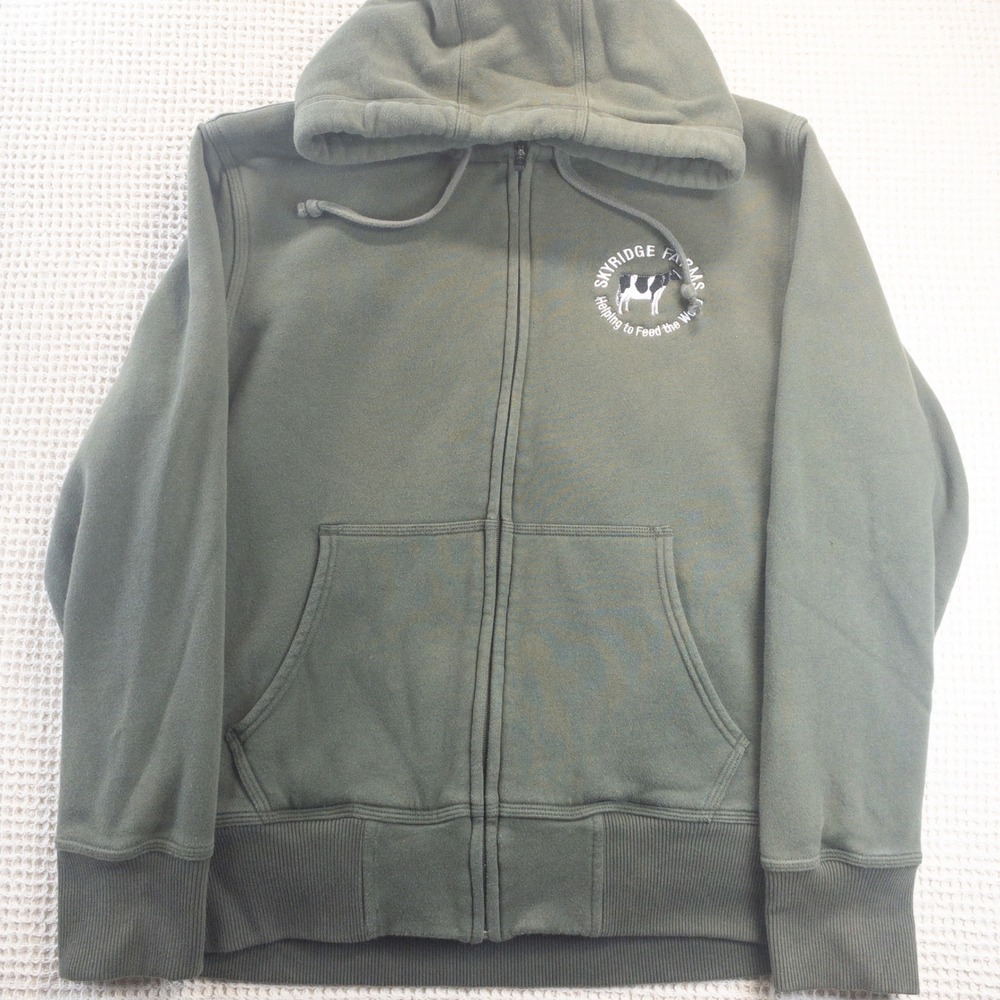 Eddie Bauer Mens Large Sherpa Lined Zip Hoodie Olive Green Skyridge Farms Cow